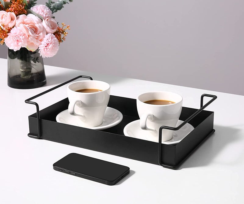 SHIOK DECOR SHIOK DECOR 1Tier Decorative Coffee Table Tray Iron Tray with Handles Vanity Tray and Serving Tray for Bathroom Kitchen Ottoman Dressing Table and Coffee Table 134 X 83 X 32 inchesBlack - Image 2