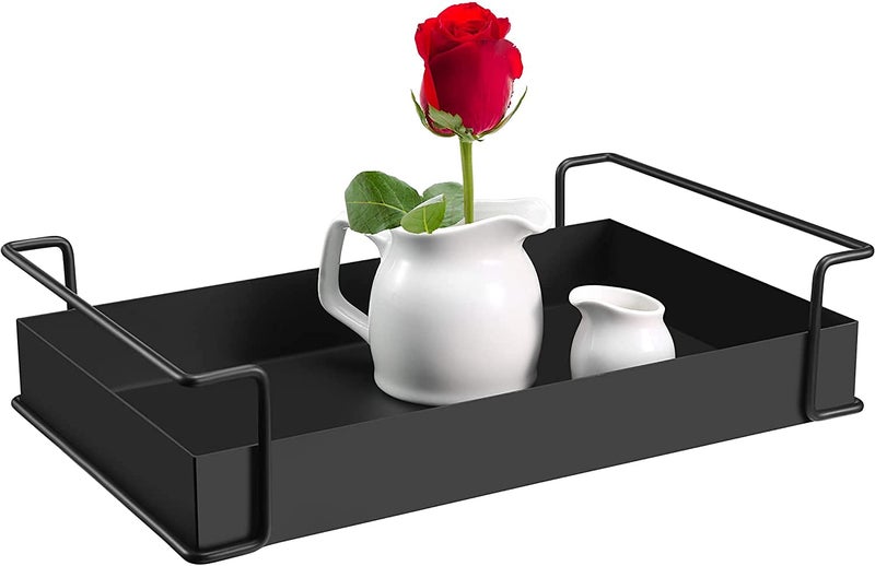 SHIOK DECOR SHIOK DECOR 1Tier Decorative Coffee Table Tray Iron Tray with Handles Vanity Tray and Serving Tray for Bathroom Kitchen Ottoman Dressing Table and Coffee Table 134 X 83 X 32 inchesBlack - Image 1