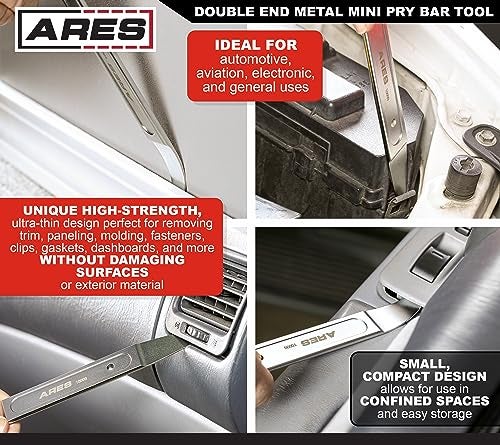 ARES 10099 - Compact Double End Metal Skin Wedge Prybar Tool - Durable Prybar Removes Trim, Paneling, Fasteners, and More - Compact Design with Curved and Straight Ends for Increased Versatility - Image 3