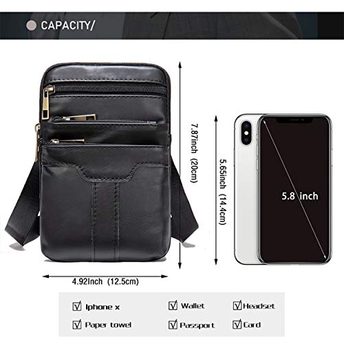 WFCKPQF Leather Cell Phone Shoulder Bag Mens, Cell Phone Waist Bag Leather, Small PU Leather Shoulder Messenger Pouch Travel Crossbody Pack Belt Clip Holster Wallet Chest Bag for Cell Phone/Mini Tablet - Image 4
