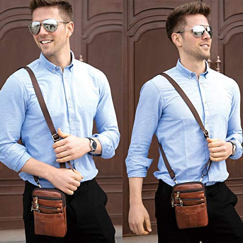 WFCKPQF Leather Cell Phone Shoulder Bag Mens, Cell Phone Waist Bag Leather, Small PU Leather Shoulder Messenger Pouch Travel Crossbody Pack Belt Clip Holster Wallet Chest Bag for Cell Phone/Mini Tablet - Image 5