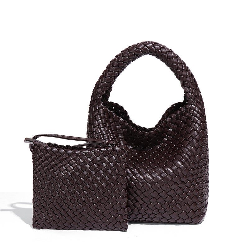 2025 Early Spring New Fashion High-End Fully Hand-Woven Bag Mother Bag Single Shoulder Large Capacity Tote Bucket Bag - Image 1