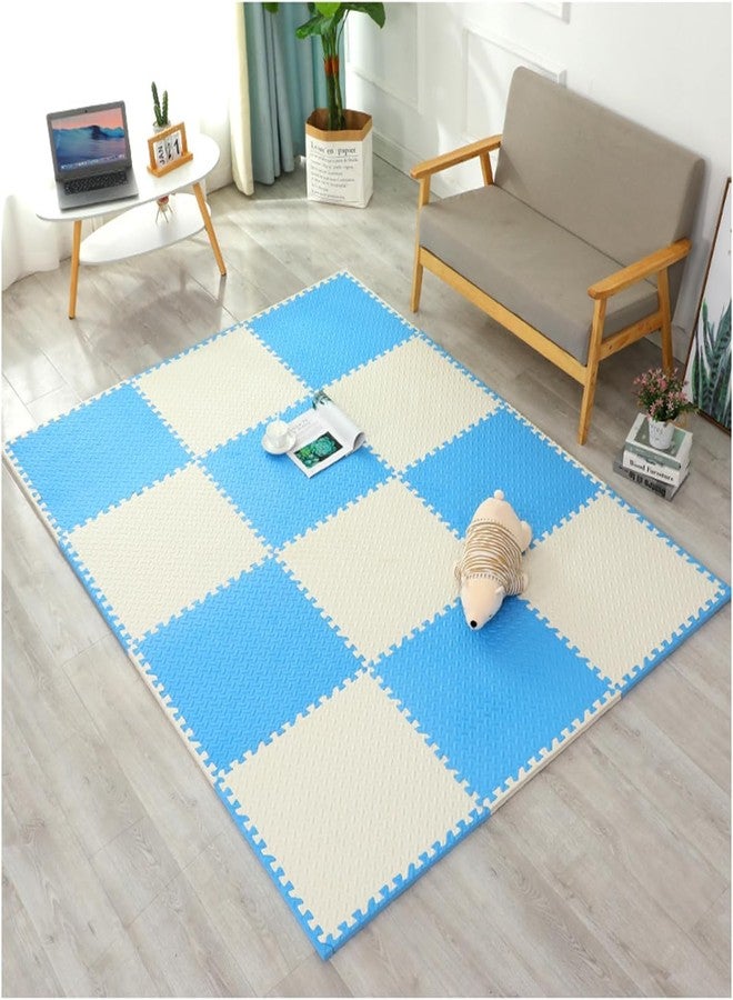 SIGNATRON 4 Tiles - 16 Sq Ft, Puzzle Flooring || Kids Interlocking Play mat || Shops Mat || House Flooring || Play mats for Kids || 12 MM Thick (Blue - White) - Image 1