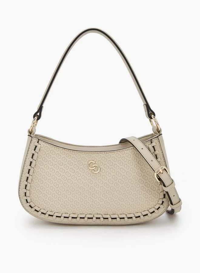 Monogram Embossed Shoulder Bag With Zip Closure