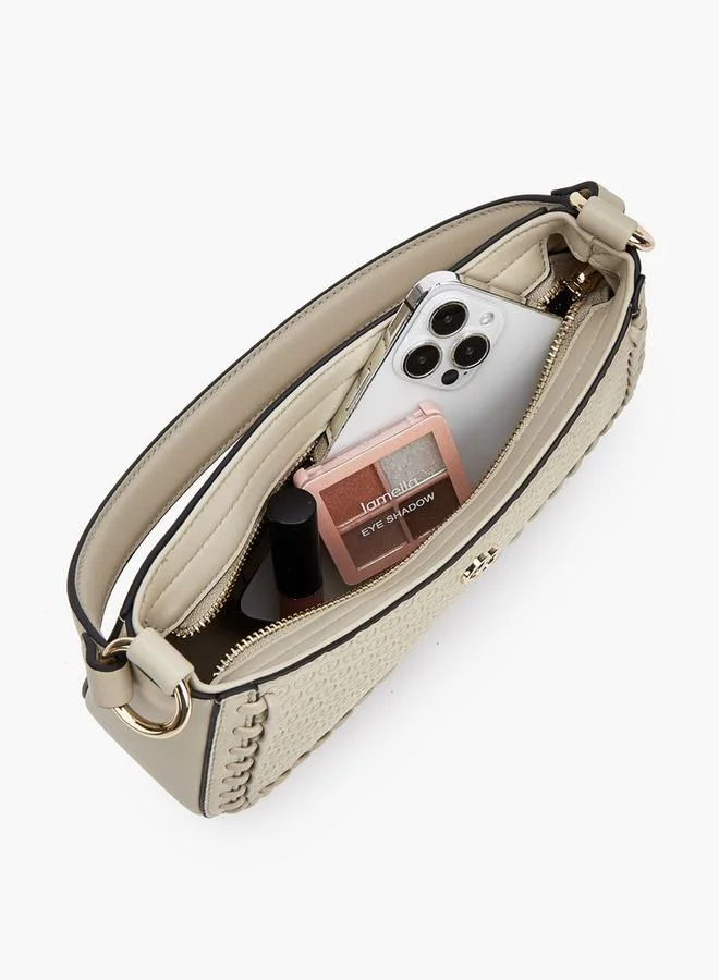 Celeste BEIGE Monogram Embossed Shoulder Bag With Zip Closure for Women | Best Price UAE