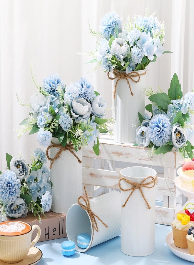 Domensi 6 Sets Wedding Centerpiece for Table Decoration Light Blue Artificial Fake Rose Flower with Metal Vase Faux Silk Rose Bouquet Floral Arrangement for Bridal Shower Home Dining - Image 2