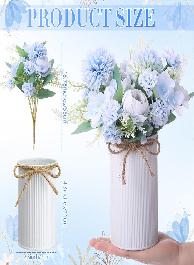 Domensi 6 Sets Wedding Centerpiece for Table Decoration Light Blue Artificial Fake Rose Flower with Metal Vase Faux Silk Rose Bouquet Floral Arrangement for Bridal Shower Home Dining - Image 4