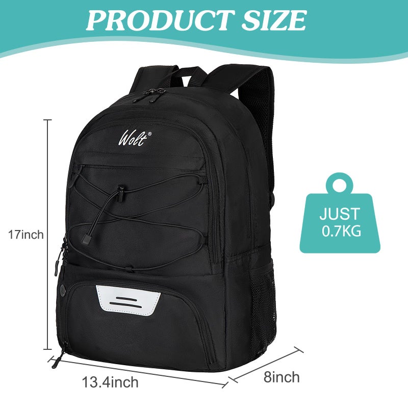 WOLT | Youth Soccer Bag, Soccer Backpack, Basketball Backpack with Cleat Shoe and Ball Compartments Sports Backpack for Volleyball Football for Men Women (Black) - Image 2