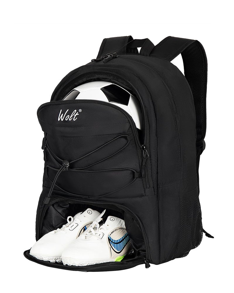 WOLT | Youth Soccer Bag, Soccer Backpack, Basketball Backpack with Cleat Shoe and Ball Compartments Sports Backpack for Volleyball Football for Men Women (Black) - Image 1