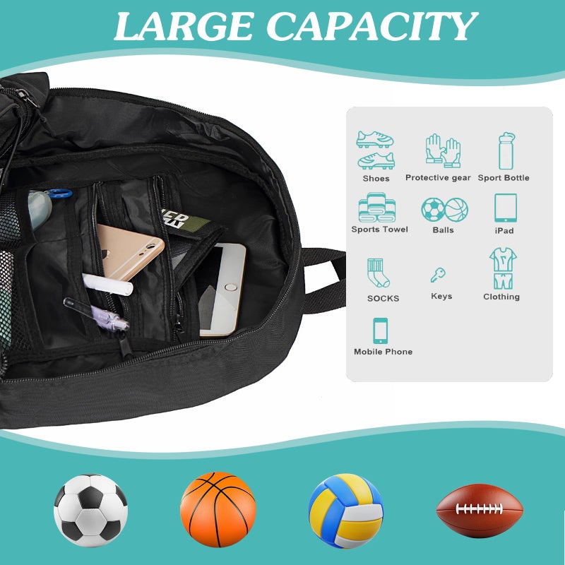 WOLT | Youth Soccer Bag, Soccer Backpack, Basketball Backpack with Cleat Shoe and Ball Compartments Sports Backpack for Volleyball Football for Men Women (Black) - Image 4