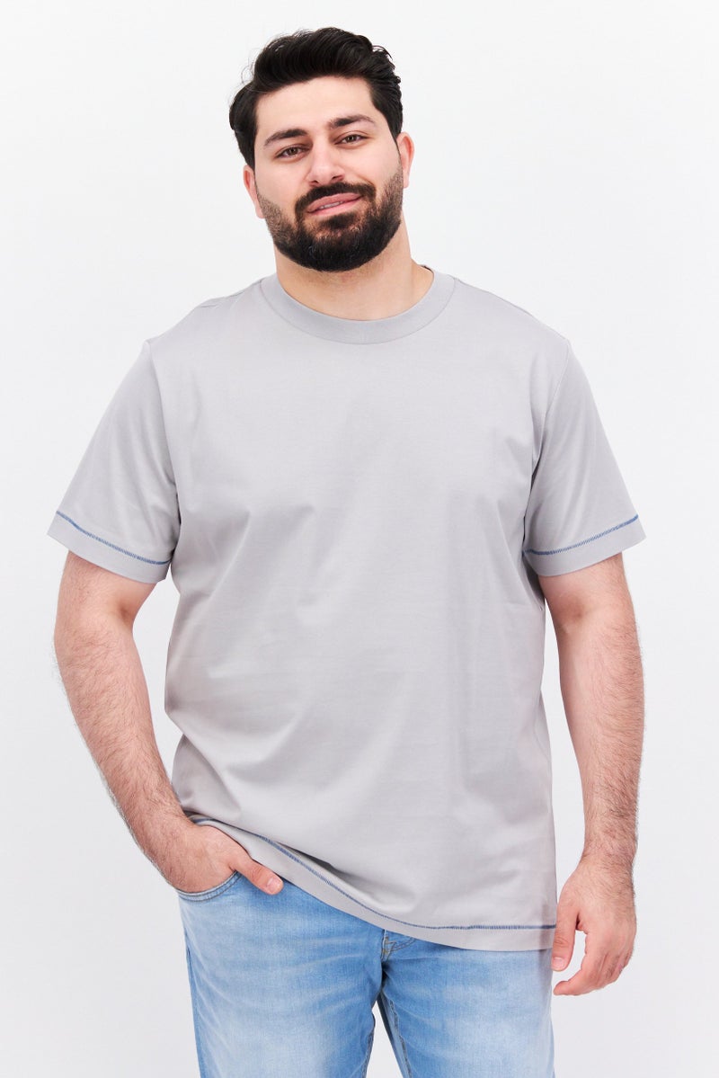 ESPRIT Men Crew Neck Short Sleeves Plain T-Shirt, Grey - Image 1