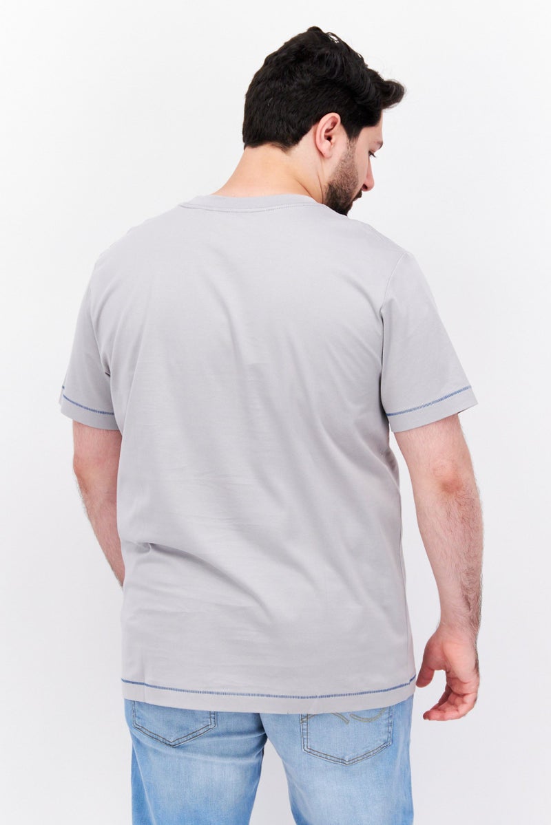 ESPRIT Men Crew Neck Short Sleeves Plain T-Shirt, Grey - Image 3