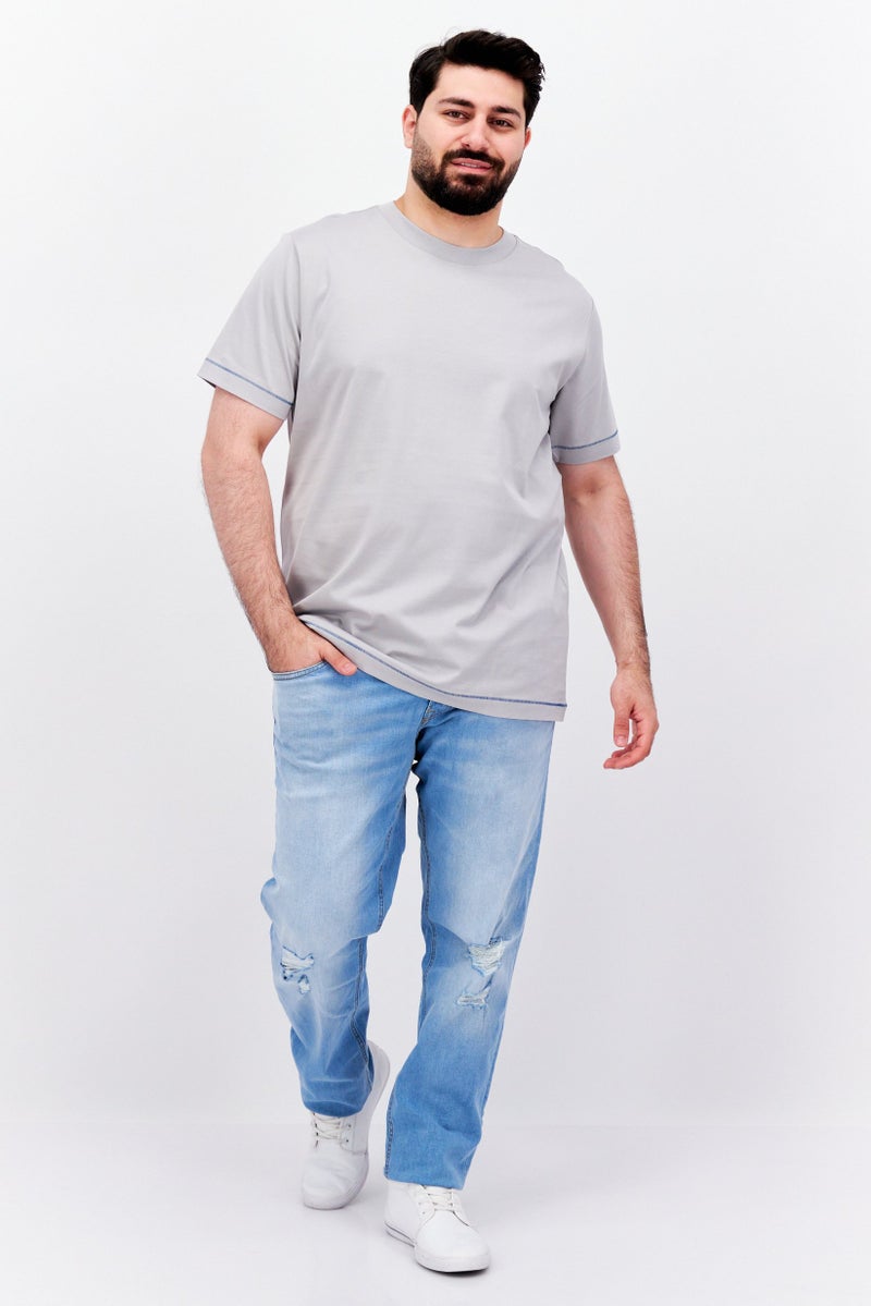 ESPRIT Men Crew Neck Short Sleeves Plain T-Shirt, Grey - Image 4