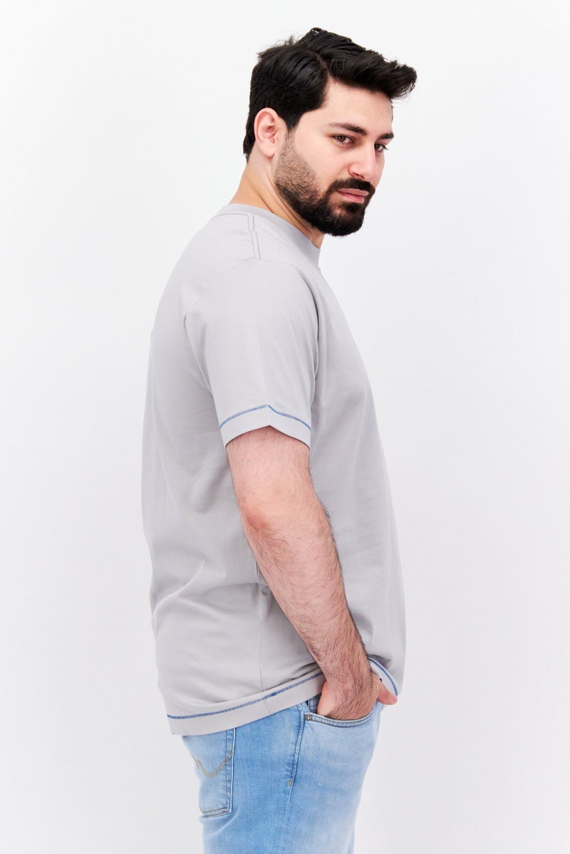 ESPRIT Men Crew Neck Short Sleeves Plain T-Shirt, Grey - Image 2