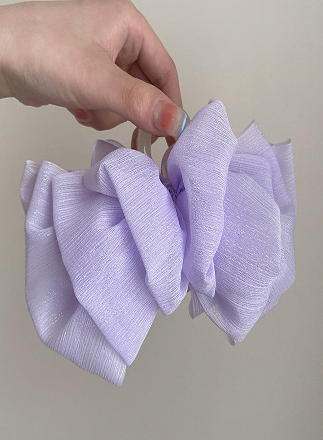 Jumwrit Big Bow Hair Claw Clip Large Chiffon Bowknot Hair Jaw Clip Strong Hold Acrylic Hair Clamp French Design Princess Hair Clip Accessories for Women Girls (Purple) - Image 2