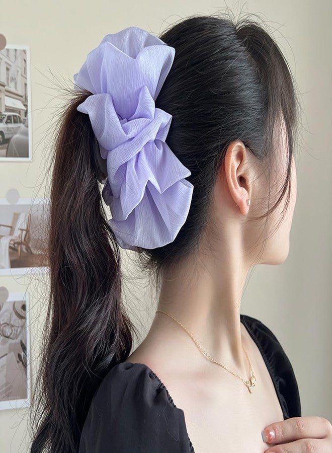 Jumwrit Big Bow Hair Claw Clip Large Chiffon Bowknot Hair Jaw Clip Strong Hold Acrylic Hair Clamp French Design Princess Hair Clip Accessories for Women Girls (Purple) - Image 1