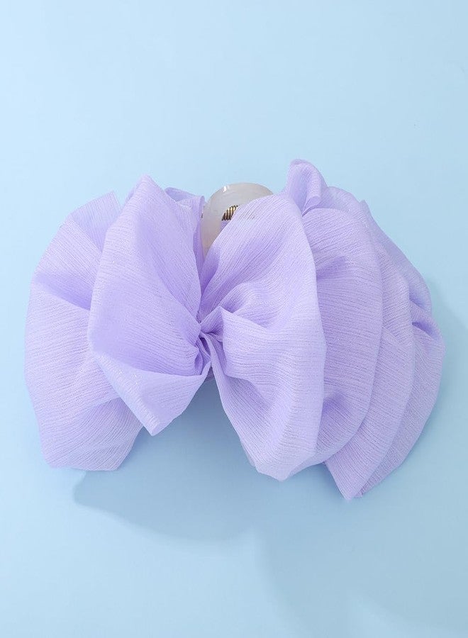 Jumwrit Big Bow Hair Claw Clip Large Chiffon Bowknot Hair Jaw Clip Strong Hold Acrylic Hair Clamp French Design Princess Hair Clip Accessories for Women Girls (Purple) - Image 3