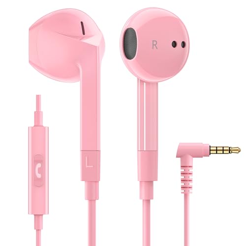 LUDOS FEROX Wired Earbuds in-Ear Headphones, 5 Years Warranty, Earphones with Microphone, Noise Isolation Corded for 3.5mm Jack Ear Buds for iPhone, Samsung, Laptop, Kids, School Students - Pink - Image 1