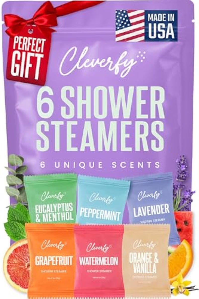 Cleverfy Shower Steamers Aromatherapy Christmas Gifts for Women - Pack of 6 Shower Bombs - Relaxation and Pamper Gifts for Women, Mum or Best Friend - Purple Gift Set with Lavender Essential Oils - Image 1