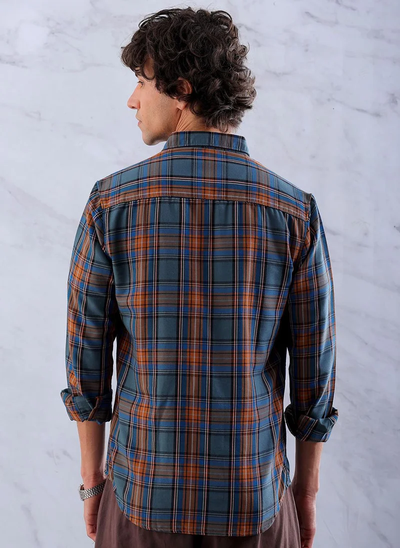 The Indian Garage Co Men Regular Fit Checkered Full Sleeves Cutaway Collar Casual Shirt