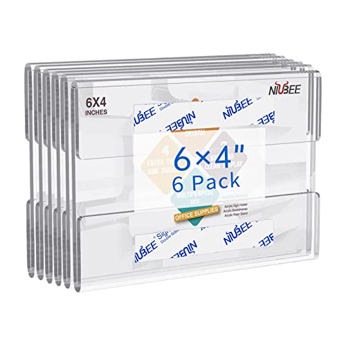 NIUBEE 4x6 inch Wall Mount Acrylic Sign Holder with Double Sided Adhesive Tape for Office, Home, Store, Restaurant, No Drilling - Horizontal (6 Pack) - Image 1