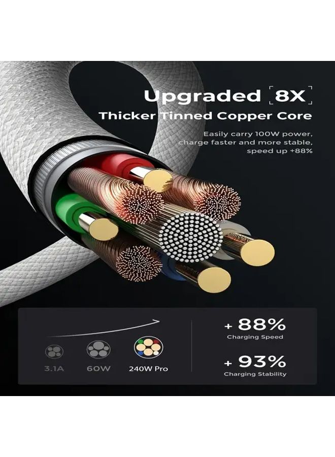 240W Super Fast Charging Cable 2M White PD High Speed Data Transfer Type C - Image 3