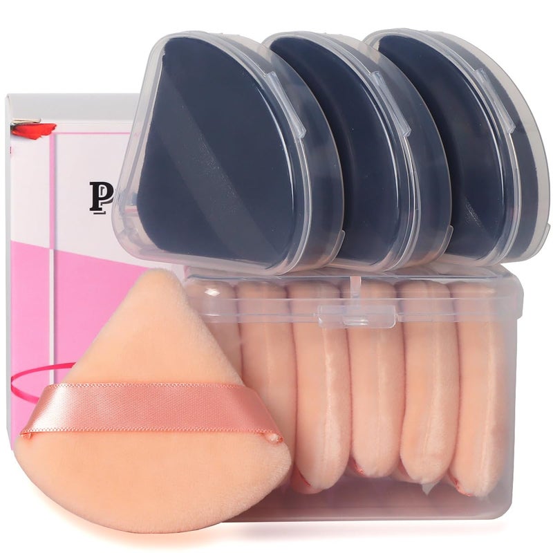 Ocim 10Pcs Triangle Powder Puffs for Face PowderSoft Velour Triangular Beauty PuffMakeup PressedBaking  Setting Powder Sponge Applicator Pads with CaseBlackNude