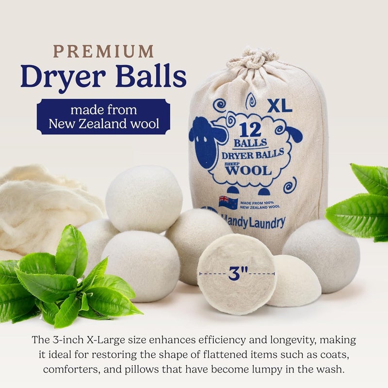 Wool Dryer Balls 12-Pack, Reusable Natural Fabric Softener | 12-Pack Reusable Wool Dryer Balls, Natural Fabric Softener, Reduces Wrinkles, Alternative to Liquid Softener - Image 3