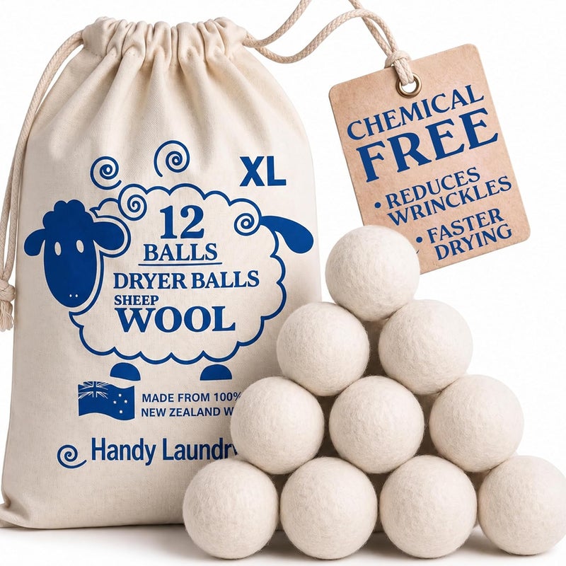 Wool Dryer Balls 12-Pack, Reusable Natural Fabric Softener | 12-Pack Reusable Wool Dryer Balls, Natural Fabric Softener, Reduces Wrinkles, Alternative to Liquid Softener - Image 1