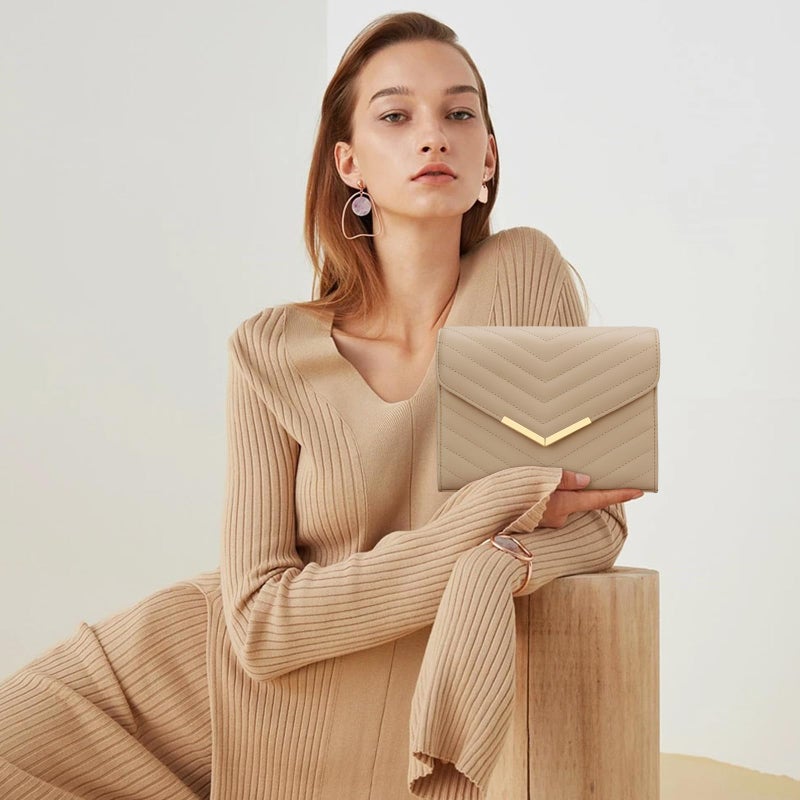 KKXIU Women Formal Vegan Leather Evening Envelope Clutch Purses and Handbags for Party Wedding Prom Bridal (A-Camel 2) - Image 2
