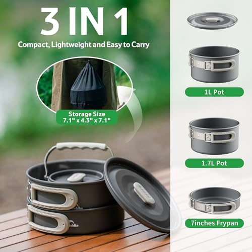 Naturehike Camping Cookware Set Mess Kit for Backpacking Gear Camp Cooking Set Camping Pots and Pans Set for Outdoor Backpacking Camping Hiking Picnic - Image 3