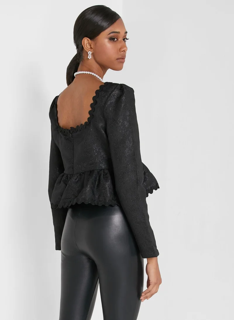 sister jane Button Ruffle Detail Top