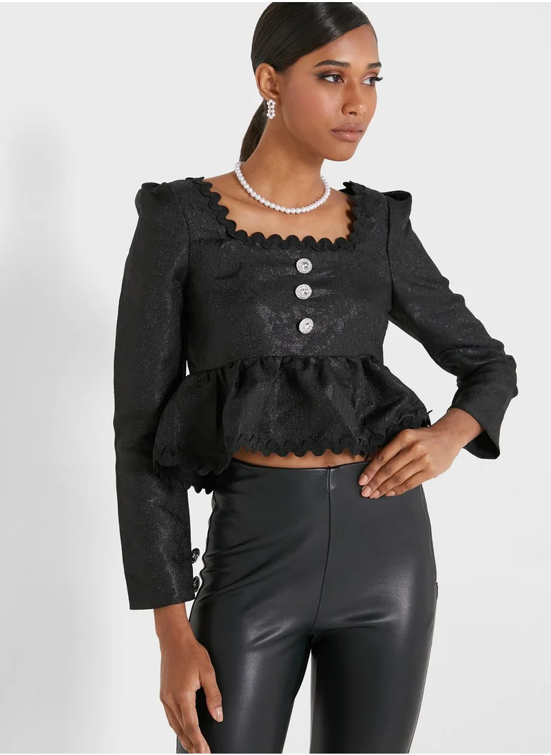 sister jane Button Ruffle Detail Top