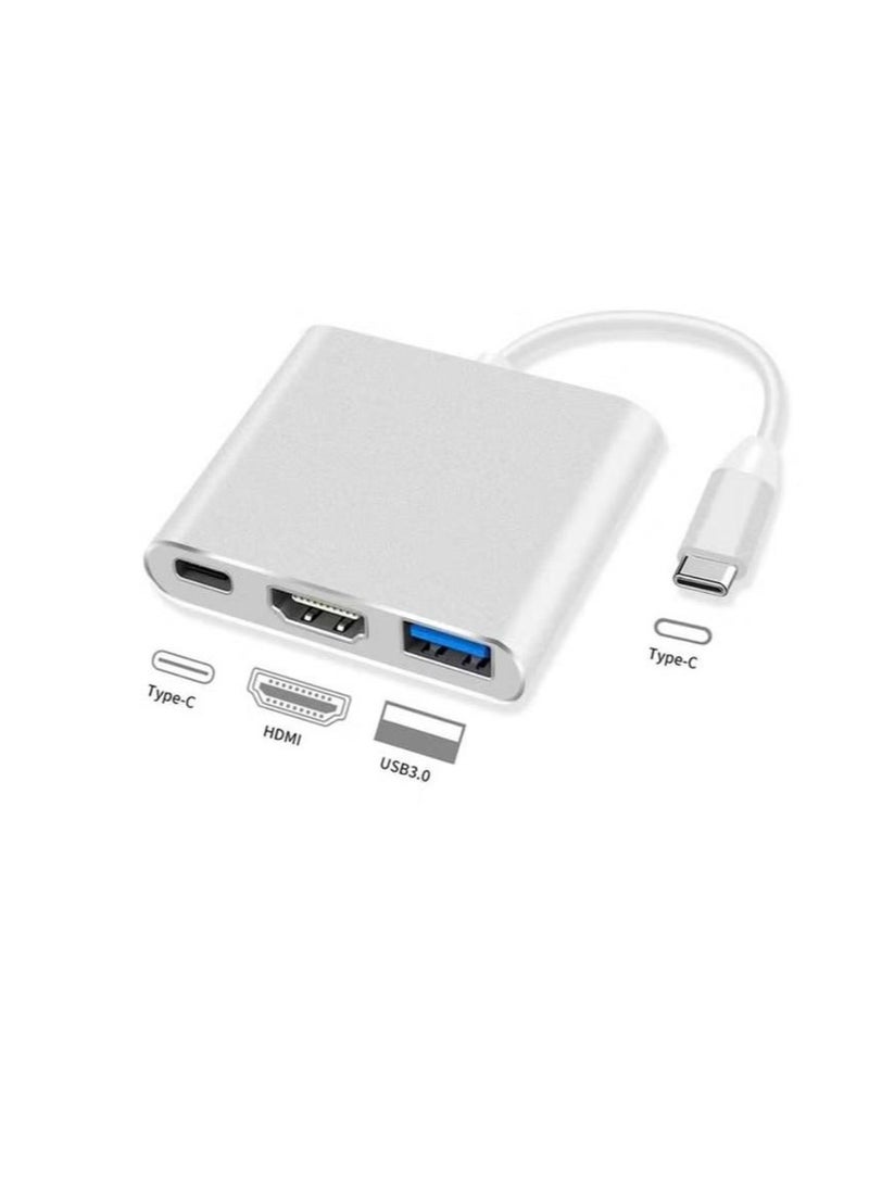 3 in 1 USB C to HDMI 4K Adapter, Type C Hub Adapter with USB C Charging Port, USB 3.0 Port Compatible with MacBook/Surface Book 2/Chromebook Pixel/Dell XPS13 - Image 1