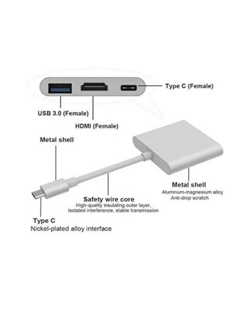 3 in 1 USB C to HDMI 4K Adapter, Type C Hub Adapter with USB C Charging Port, USB 3.0 Port Compatible with MacBook/Surface Book 2/Chromebook Pixel/Dell XPS13 - Image 5