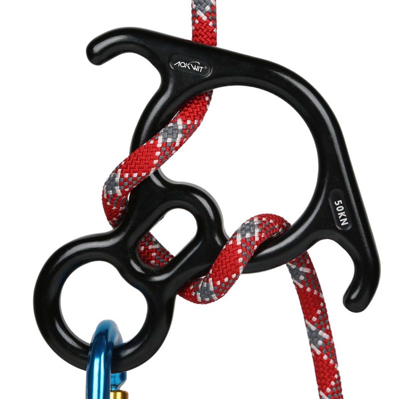 AOKWIT 50KN Rescue Figure, 8 Descender Large Bent-Ear Belaying and Rappelling Gear Belay Device Climbing for Rock Climbing Peak Rescue 7075 Aluminum Alloy (Black) - Image 1