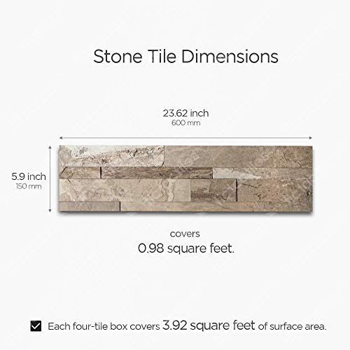 Tic Tac Tiles بلاط تيك تاك قابل للإزالة ذاتي اللصق للمطبخ والحمام 3D بلاط حجري (12 ورقة) (بني حجري) - Image 2