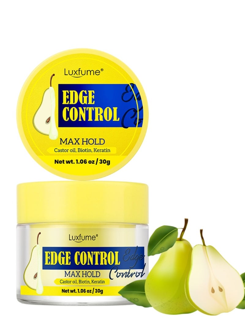 Luxfume Edge Control Gel with Castor Oil Keratin and Biotin Strong Hold Shine and Styling No Residue Non Greasy Formula for Smooth Edges Max Hold Edge Control Gel Pear 30g - Image 1