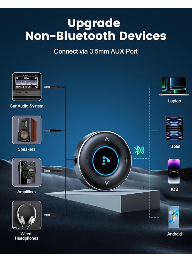 KASTWAVE Bluetooth Aux Receiver For Car, Portable Bluetooth 5.3 Receiver, Plug And Play, Hd Microphone, Aluminum Alloy Shell, Blue Arrbient Light, Suitable For Car - Image 2