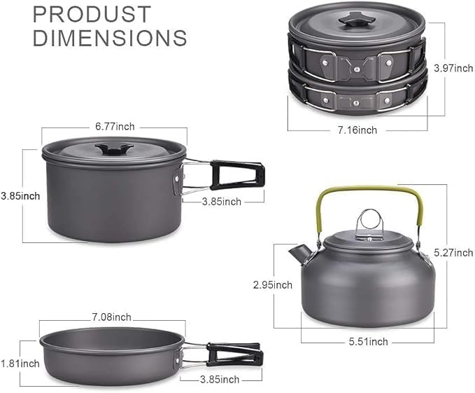 DPCR Camping Cookware Mess Kit with Spoon Set, Lightweight Hiking Cookware Set with Mesh Bag, Nonstick Aluminum Cooking Kit, Pot Pan Kettle Backpacking Mess Kit with Bowls (3-4 Person) - Image 2
