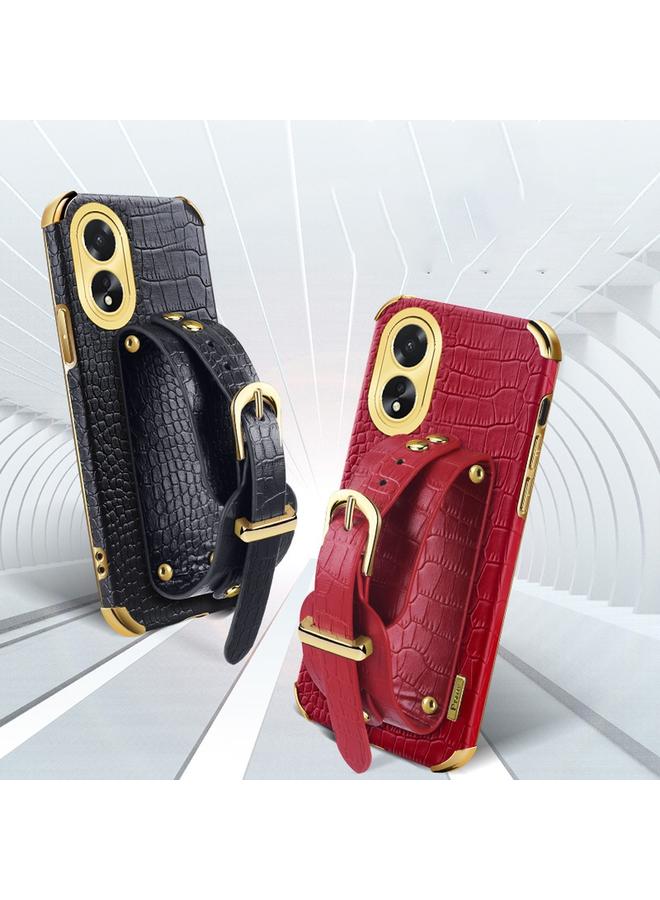 S-TOP Case For OPPO A38 Electroplated Wrist Strap Crocodile Leather Back Phone Case - Image 4