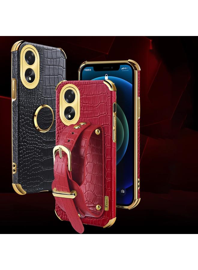 S-TOP Case For OPPO A38 Electroplated Wrist Strap Crocodile Leather Back Phone Case - Image 2