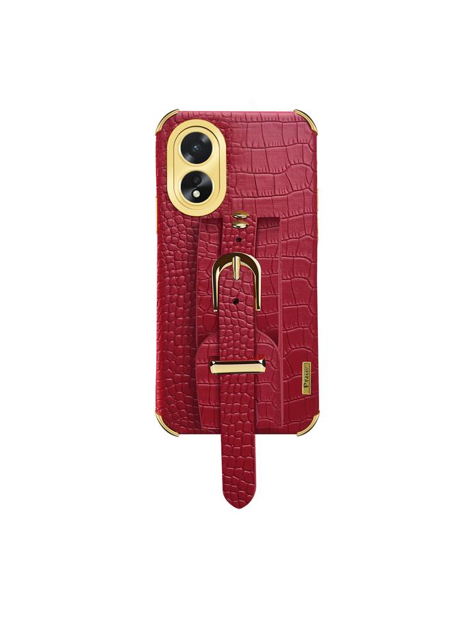 S-TOP Case For OPPO A38 Electroplated Wrist Strap Crocodile Leather Back Phone Case - Image 1