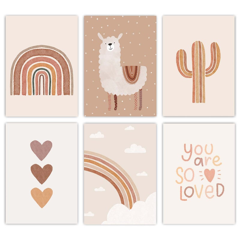 Canssape 6pcs Boho Baby Room Decor Poster Canvas Wall Art Prints Rainbow Nursery Wall Decor Unframed Kids Wall Decor for Baby Girl Room Art Heart Color Animal Theme Watercolor 8x10 inch - Image 2