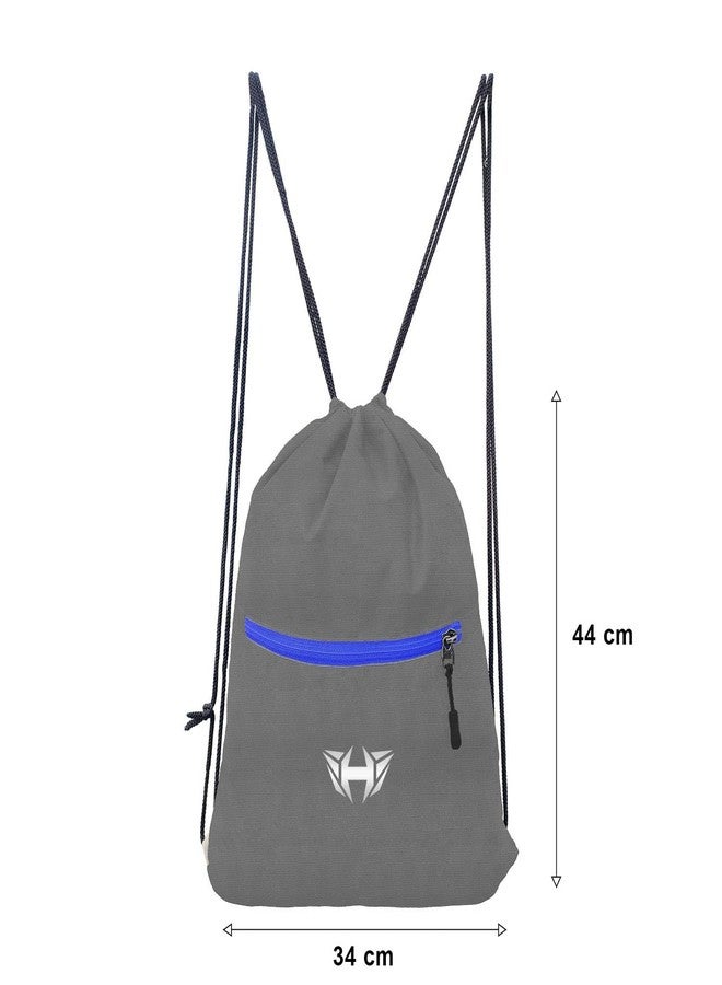 H-HEMES Drawstring Backpack Dori Bag Small Bag Mini Bag Lightweight Gym Bag for Everyday Use With Front Zipper Pocket 12L Backpack (Grey & Blue) - Image 4