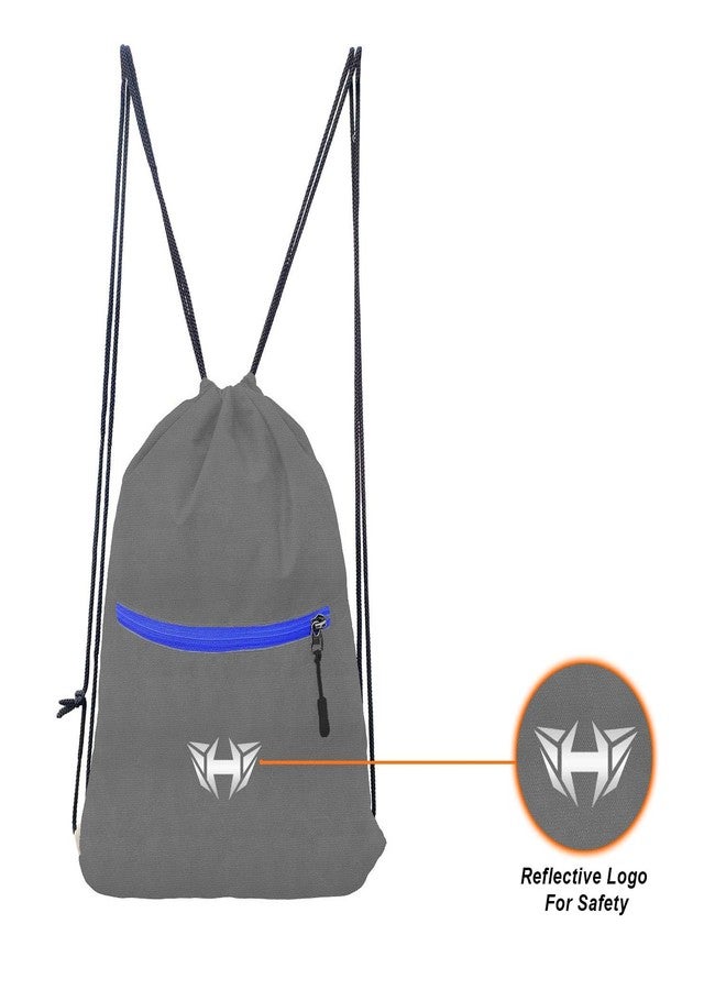 H-HEMES Drawstring Backpack Dori Bag Small Bag Mini Bag Lightweight Gym Bag for Everyday Use With Front Zipper Pocket 12L Backpack (Grey & Blue) - Image 5