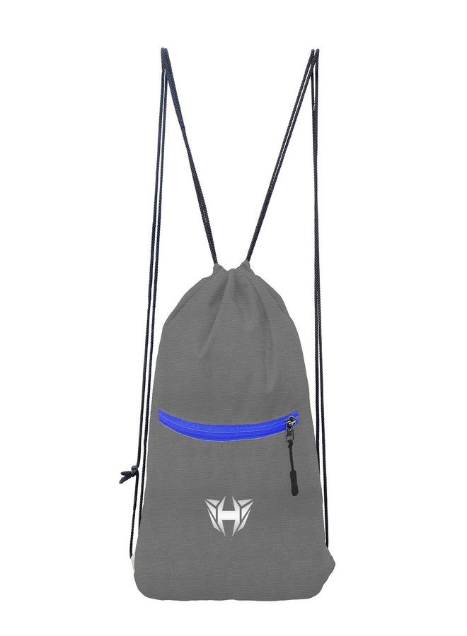 H-HEMES Drawstring Backpack Dori Bag Small Bag Mini Bag Lightweight Gym Bag for Everyday Use With Front Zipper Pocket 12L Backpack (Grey & Blue) - Image 2