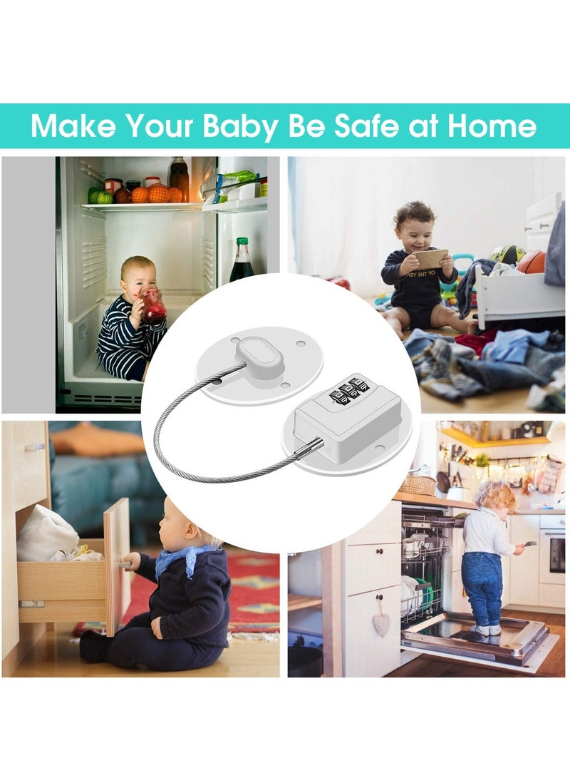 Drawer Protection Lock, 2 Pieces Child Resistant Combination Lock Cable Lock Home Accessories for Cabinets, Closets, Drawers, Windows, Refrigerator (White) - Image 2