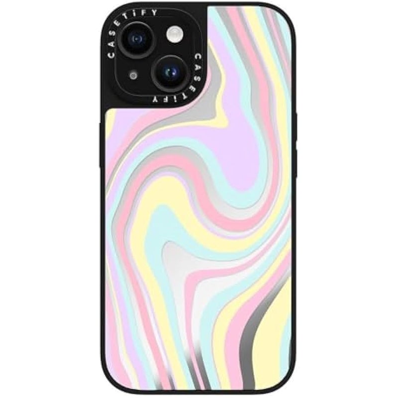Casetify Mirror iPhone 15 Case 【Reflective / 4.9ft Drop Protection/Compatible with Magsafe】 - Unicorn Pastel Candy Swirls - Silver on Black - Image 5