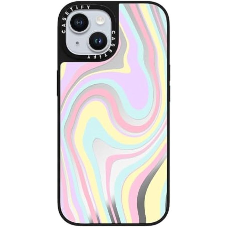 Casetify Mirror iPhone 15 Case 【Reflective / 4.9ft Drop Protection/Compatible with Magsafe】 - Unicorn Pastel Candy Swirls - Silver on Black - Image 4